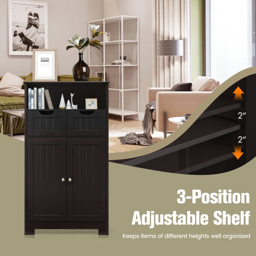 Finihen Bathroom Storage Cabinet, Bathroom Floor Cabinet, Bathroom Wooden Side Cabinet with 2 Drawers and 2 Doors, for Bathroom, Living Room, Bedroom, Kitchen, Dark Brown Finihen Bathroom Storage Cabinet, Bathroom Floor Cabinet, Bathroom Wooden Side Cabinet with 2 Drawers and 2 Doors, for Bathroom, Living Room, Bedroom, Kitchen, Dark Brown