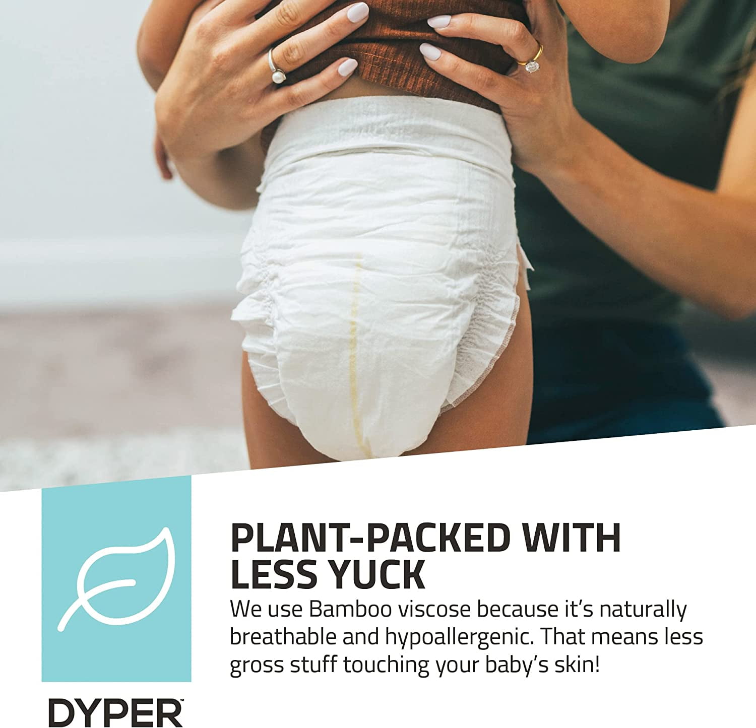 Plant-Based DYPER Bamboo Baby Diapers Size 1 / Newborn Eco-Friendly Hypoallergenic for Sensitive Skin 66 Count Cloth Alternative Natural Honest Ingredients Unscented Day & Overnight 
