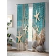 thumbnail image 4 of Ocean Marine Sheer Curtains 2 Panels Set Vintage Shell Starfish Blue Wood Grain Lihgt Filtering Rod Pocket Voile Drape, Semi Sheer Window Curtains for Bedroom Living Room, 52"x96", 4 of 5