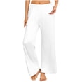thumbnail image 1 of Pantalones de chándal de cintura alta y pierna ancha para mujer: cintura elástica, bolsillos laterales, cómodos y casuales., 1 of 6