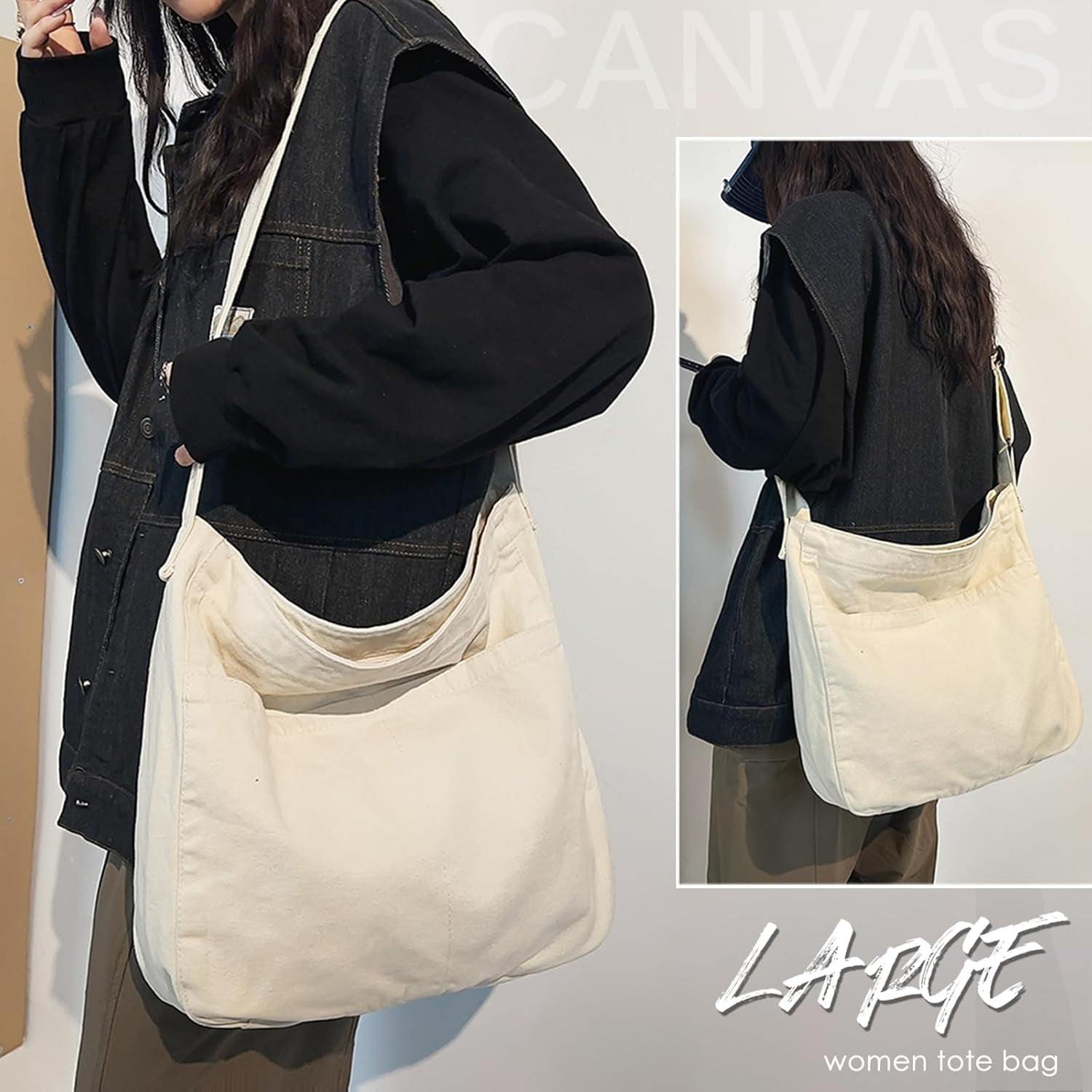 JennyShop Large Capacity Canvas Tote Bag, Fashion Purse Messenger Bag , Casual Hobo Crossbody Shoulder Bag for Travel Work