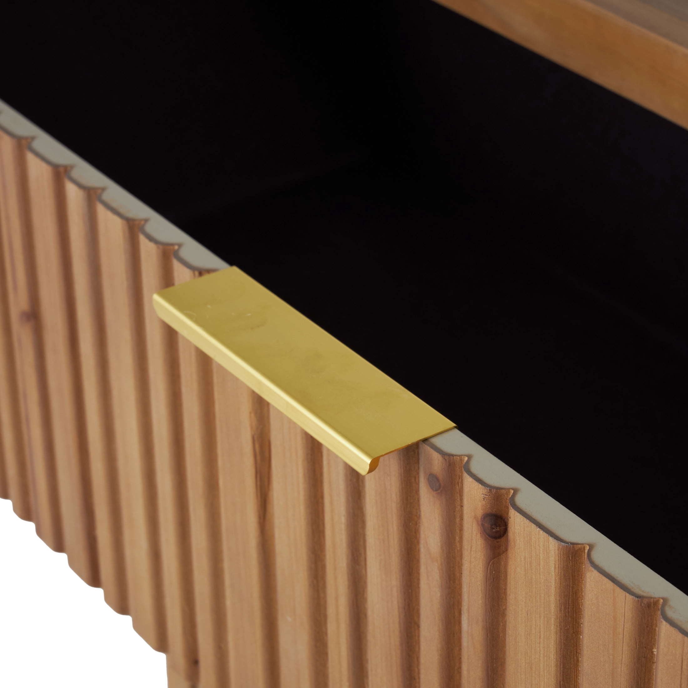 DecMode 36" x 32" Brown Wooden Ribbed 3 Drawer Chest with Gold Handles and Legs, 1-Piece