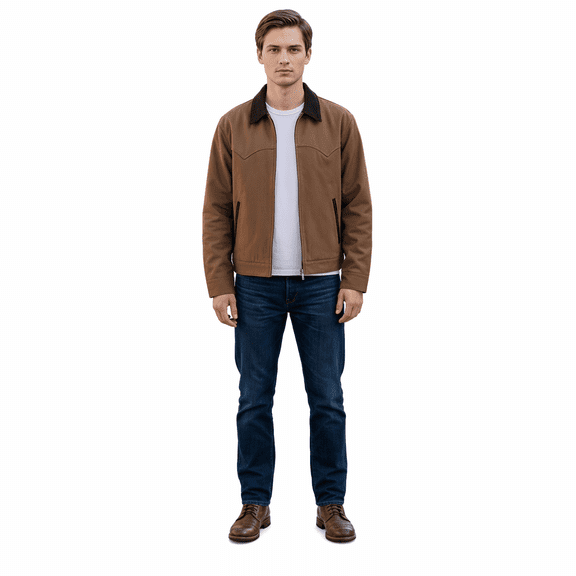 Men Women American Vintage Workwear Jacket, Corduroy Collar Patchwork Cropped Loose Zip Up Outerwear