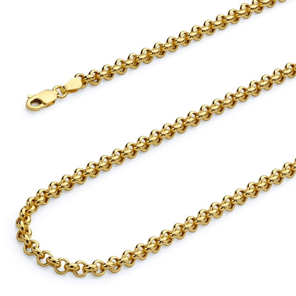 Wellingsale 14k Yellow Gold Polished 3mm Fancy HOLLOW Rolo Chain Necklace with Lobster Claw Clasp - 24"