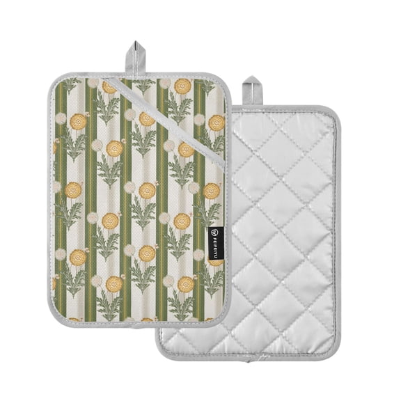 Yayeee Pot Holders Kitchen Heat Resistant with Pockets 7"x9.8" Cotton Oven Cooking Hot Pads, Olive Green Flowers