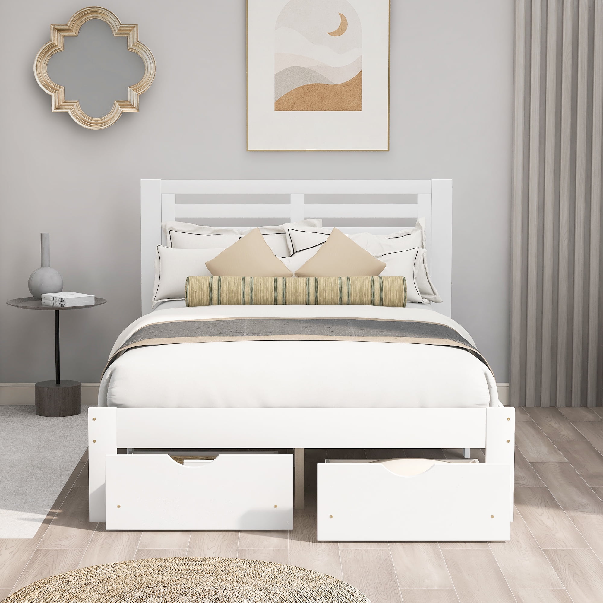 uhomepro White Full Bed Frame for Girls Boys, Platform Bed Frame with