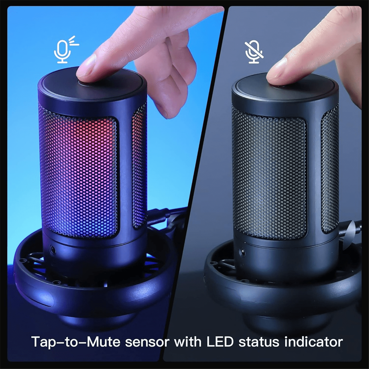 USB Condenser Metal Microphone Professional Recording Streaming with RGB Light Desktop Podcast Microphone