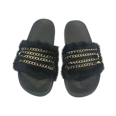 

Womens Summer Chain Furry Slippers Casual One-word Multi-Chain Shoes Summer Open Toe Slide Sandals Comfortable Flats Flip-Flops Sandal Casual Platforms Wedge Sandals Dressy Heeled Sandals A1084