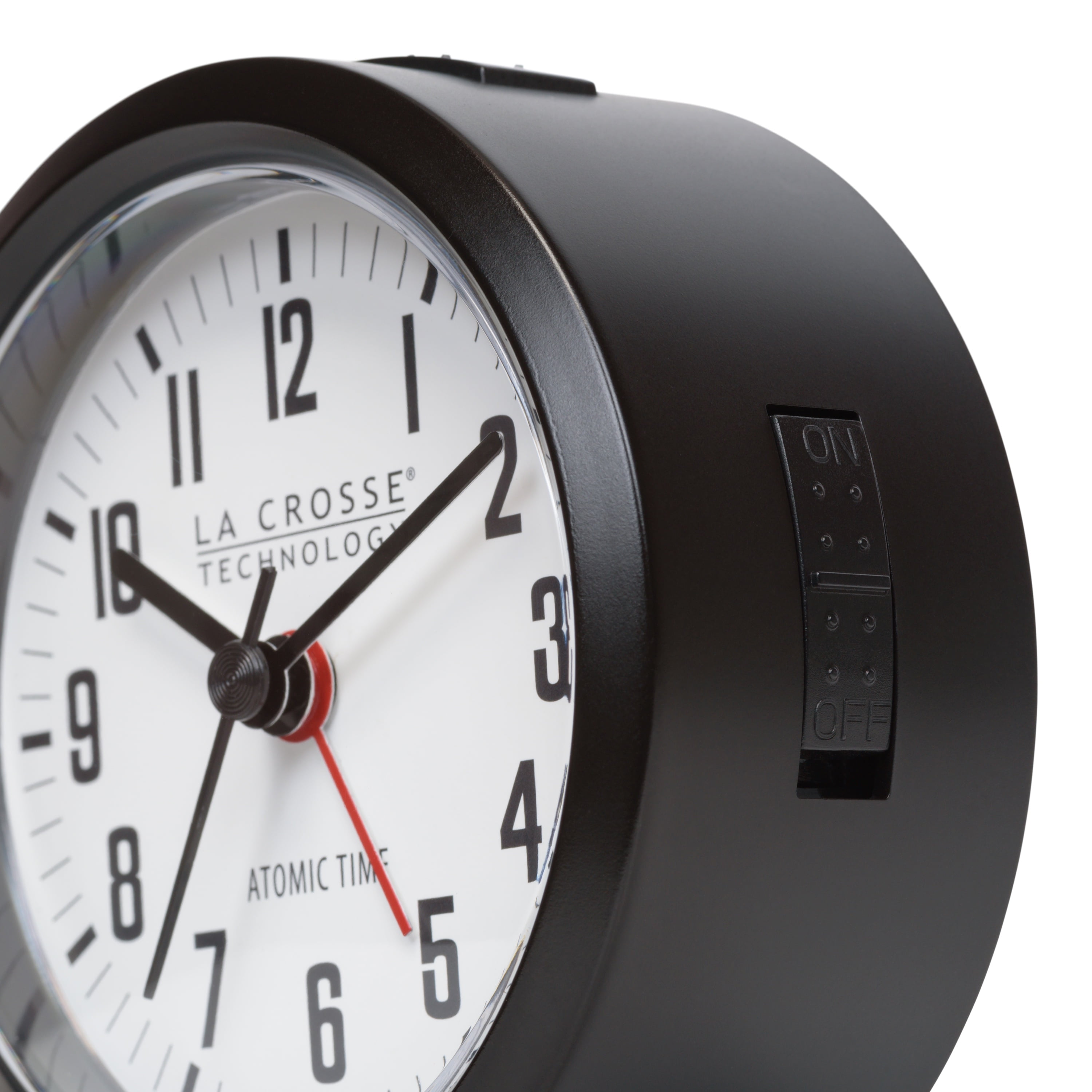 La Crosse Technology 4" Round Black Atomic Analog Alarm Clock, 617-710B
