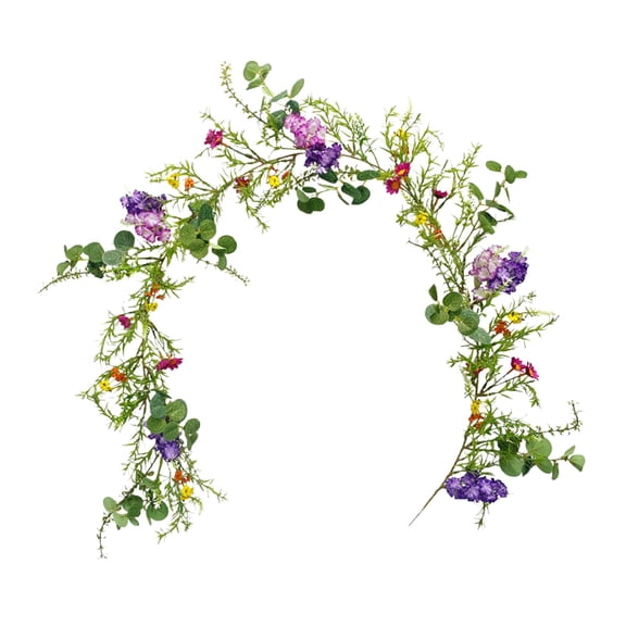 4.9FT Artificial Eucalyptus Garland Simulated Eucalyptus Leaf Coin Grass Plant with flower, Spring Floral Vine Faux Greenery Leaves Garland for Mantle, Fence, Stairway, Wedding Arch(Green,59x4")