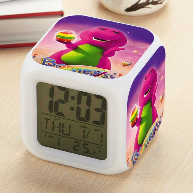 Barney's Adventures peripheral desktop square clock, seven-color changing alarm clock, silent alarm clock