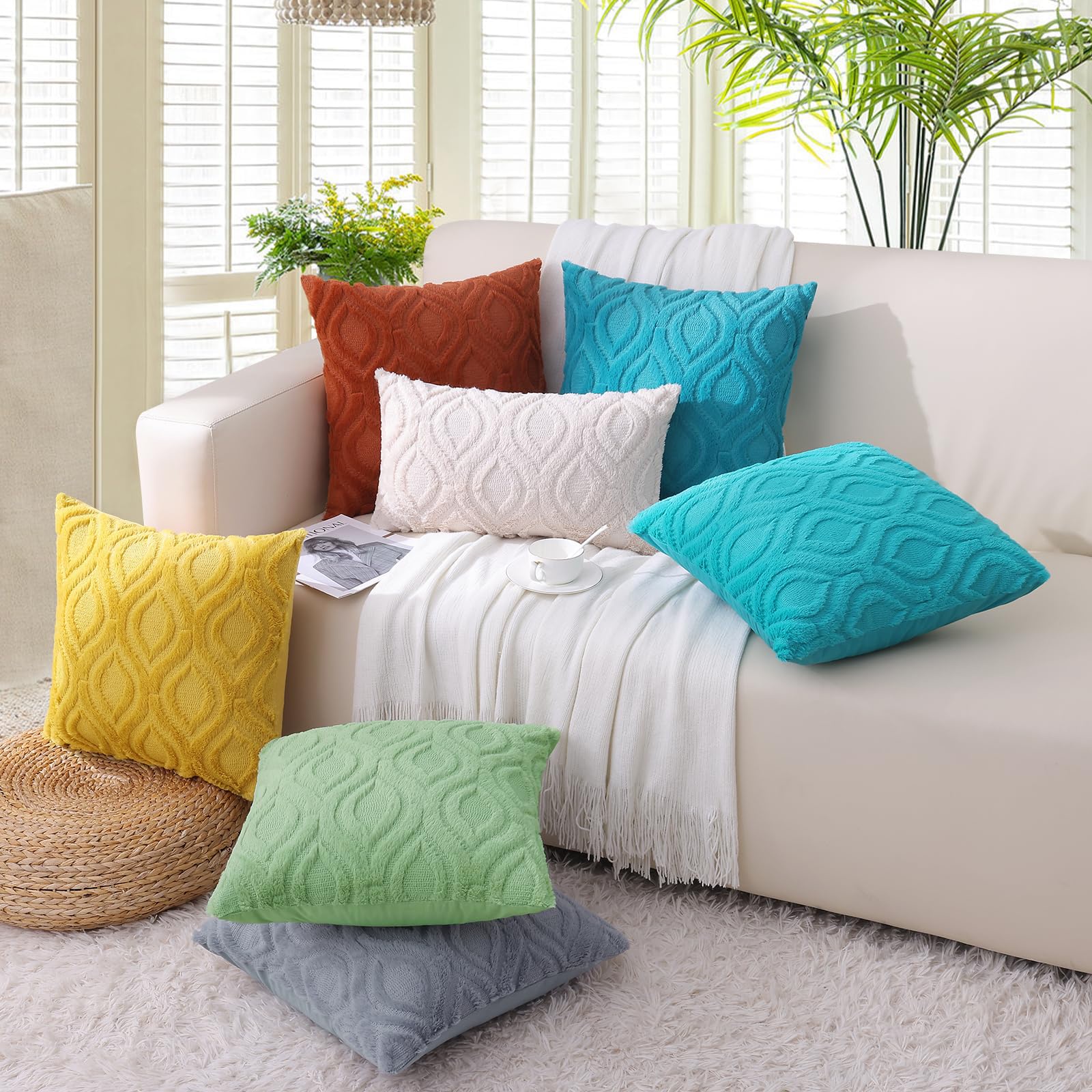 decorUhome Pack of 2 Throw Pillow Covers 12x20, Soft Plush Faux Wool Couch Pillow Covers, Blue Grey (Pillow Cover Only, No Inserts Included)