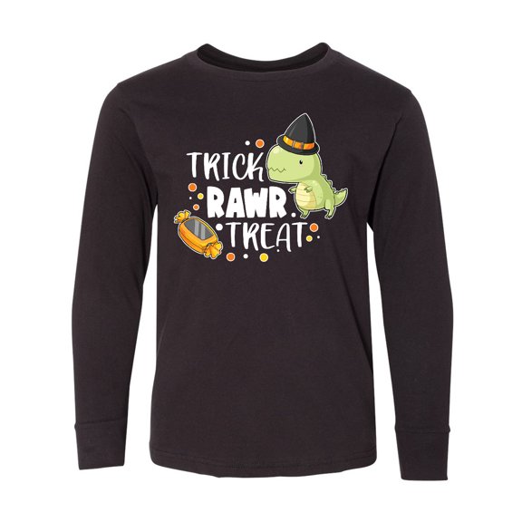 Inktastic Halloween Trick Rawr Treat with Dinosaur Long Sleeve Youth T-Shirt
