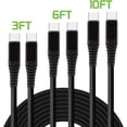 thumbnail image 2 of Dual 3Pack USB-C 20W Braided Cables Compatible with Samsung Galaxy S22+/ 5G/Plus/Ultra fast Gig Speeds! Three Hi-Speed Cables of 3ft/6ft/10ft (Black), 2 of 5