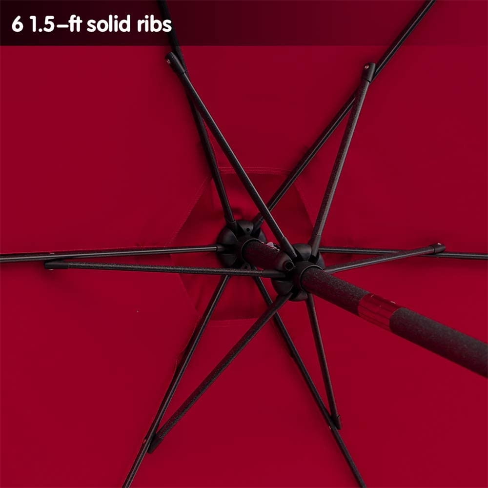 7.5 Ft Patio Umbrella Outdoor Market Table Umbrella with Crank, 6 Ribs, Polyester Canopy, Dark Red