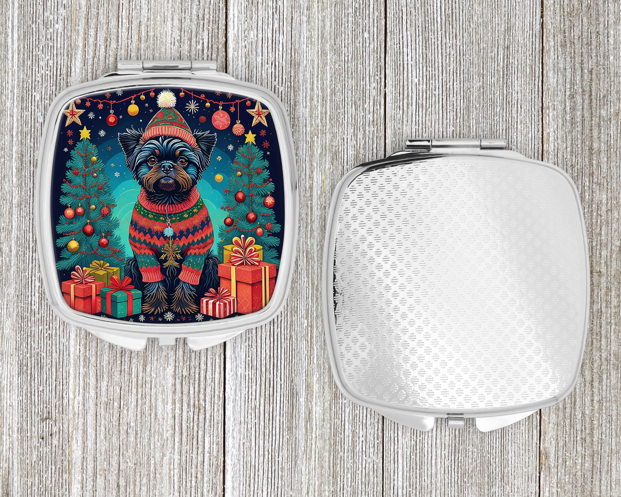 Affenpinscher Christmas Compact Mirror 2.75 in x 3 in