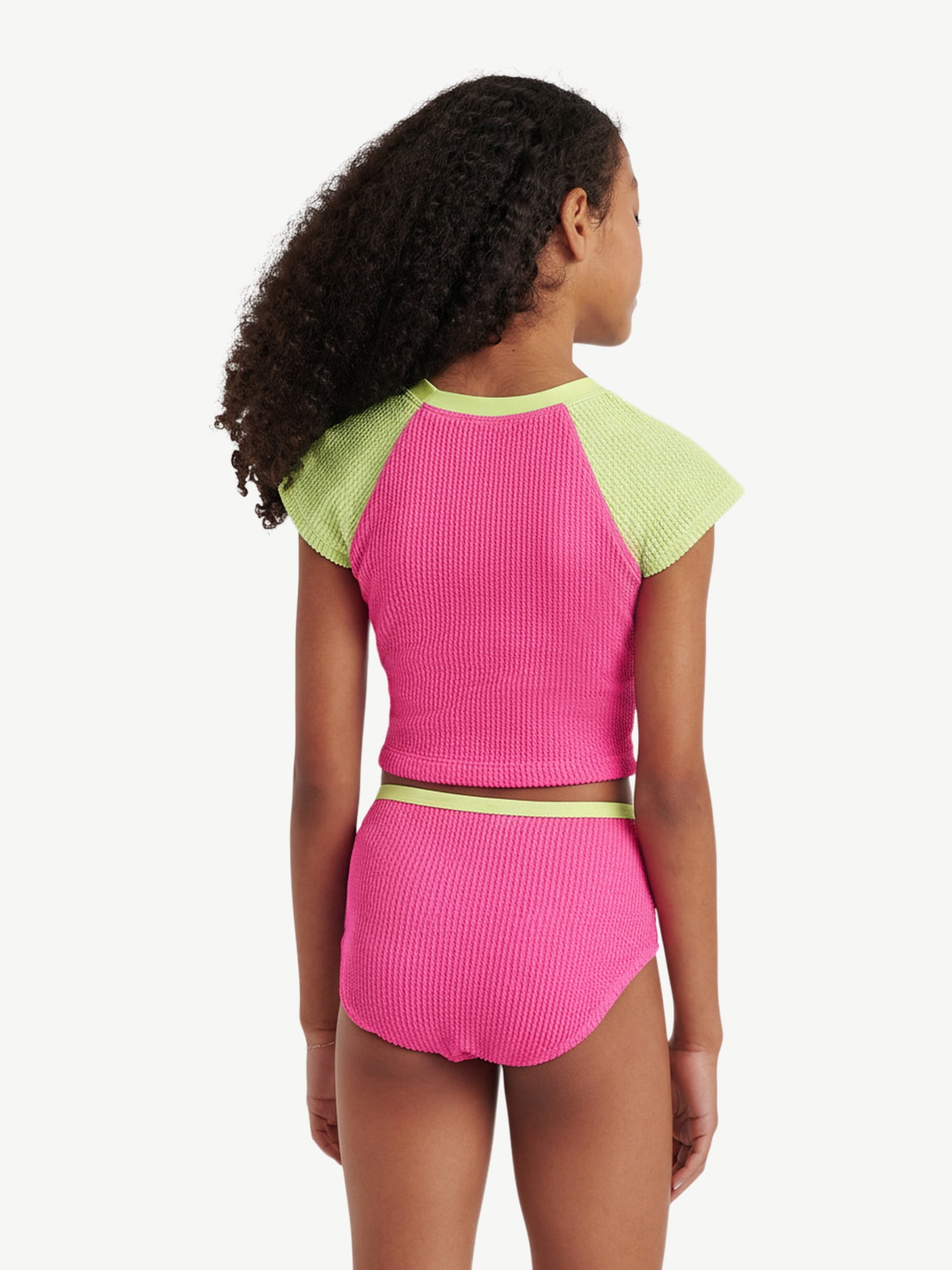 Justice Girls 2 Piece Short Sleeve Rashguard Swimsuit, Sizes XS-XL