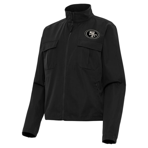 Women's Antigua Black San Francisco 49ers Brushed Carbon Even Par Full-Zip Jacket
