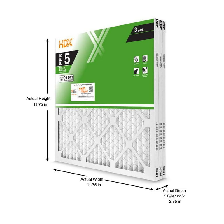 HDX Standard Pleated Furnace Air Filter 12 X 12 X 1 FPR 5 (3-Pack