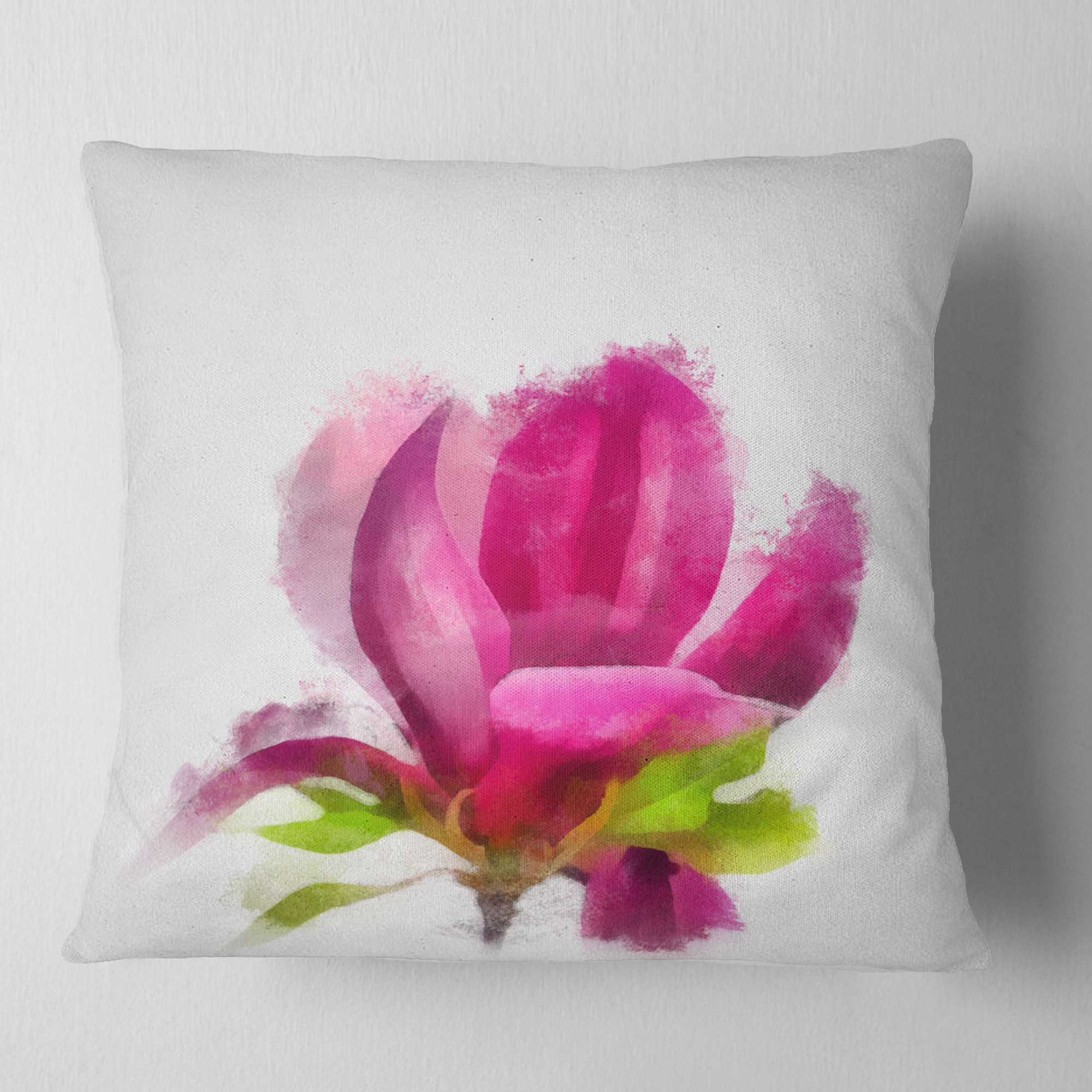 Designart Full Bloom Pink Magnolia Flower - Floral Throw Pillow - 16x16