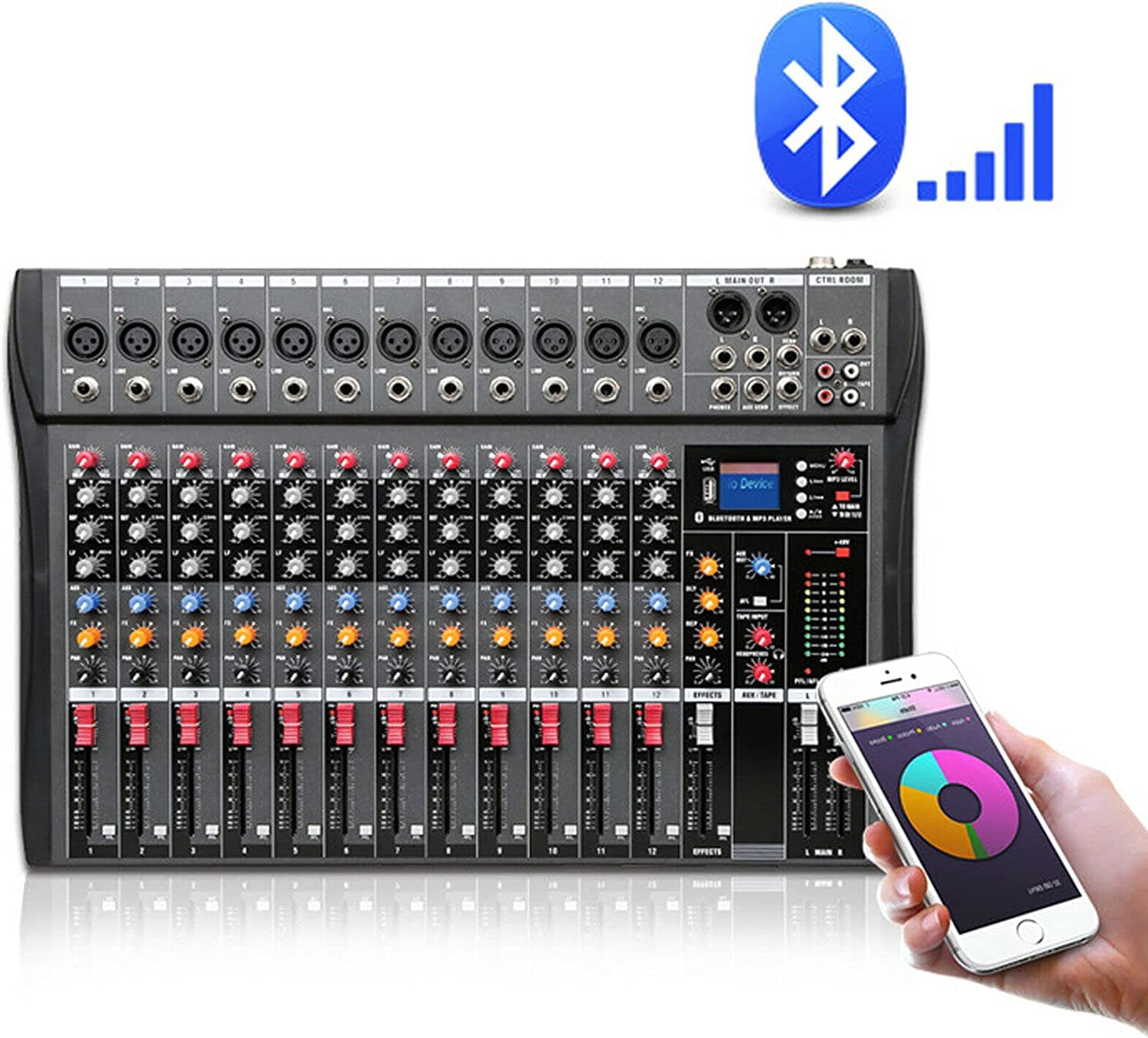 FETCOI 12 Channel Mixing Console Mixer Studio Live Stereo Sound Effect Bluetooth USB