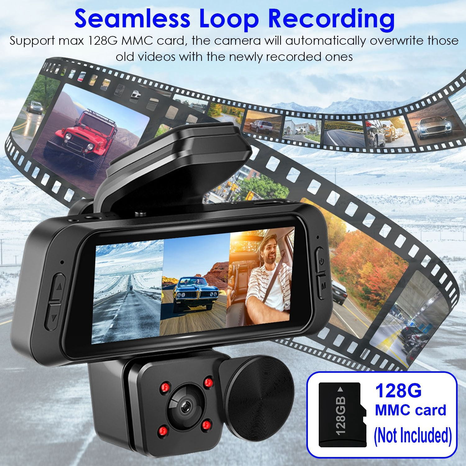 1080P FUD 3 Channel WiFi Dash Cam 170° Wide Angle Triple Car Camera With IR Night G-Sensor Motion Detection Loop Recording App Control Support 128G Max