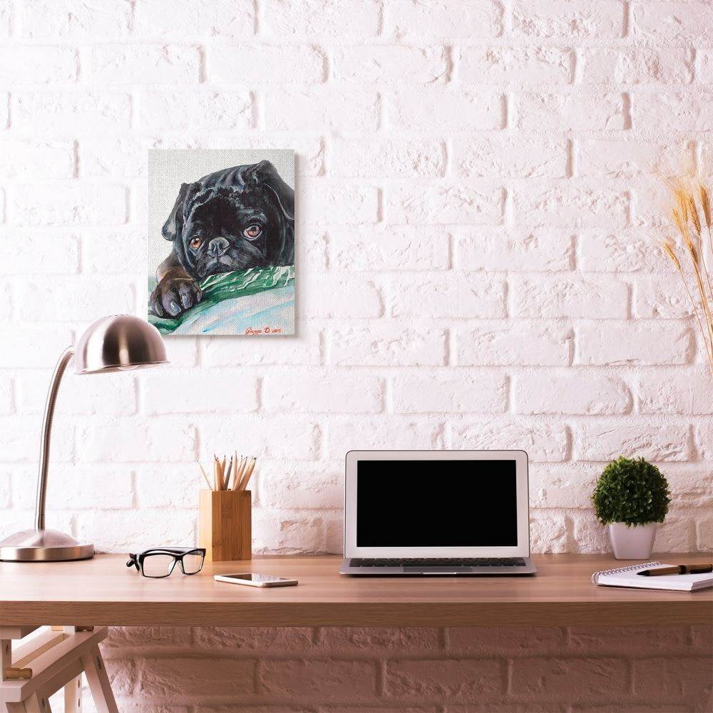 Stupell Industries Black Pug Dog Pet Animal Watercolor Painting Super Canvas Wall Art by George Dyachenko