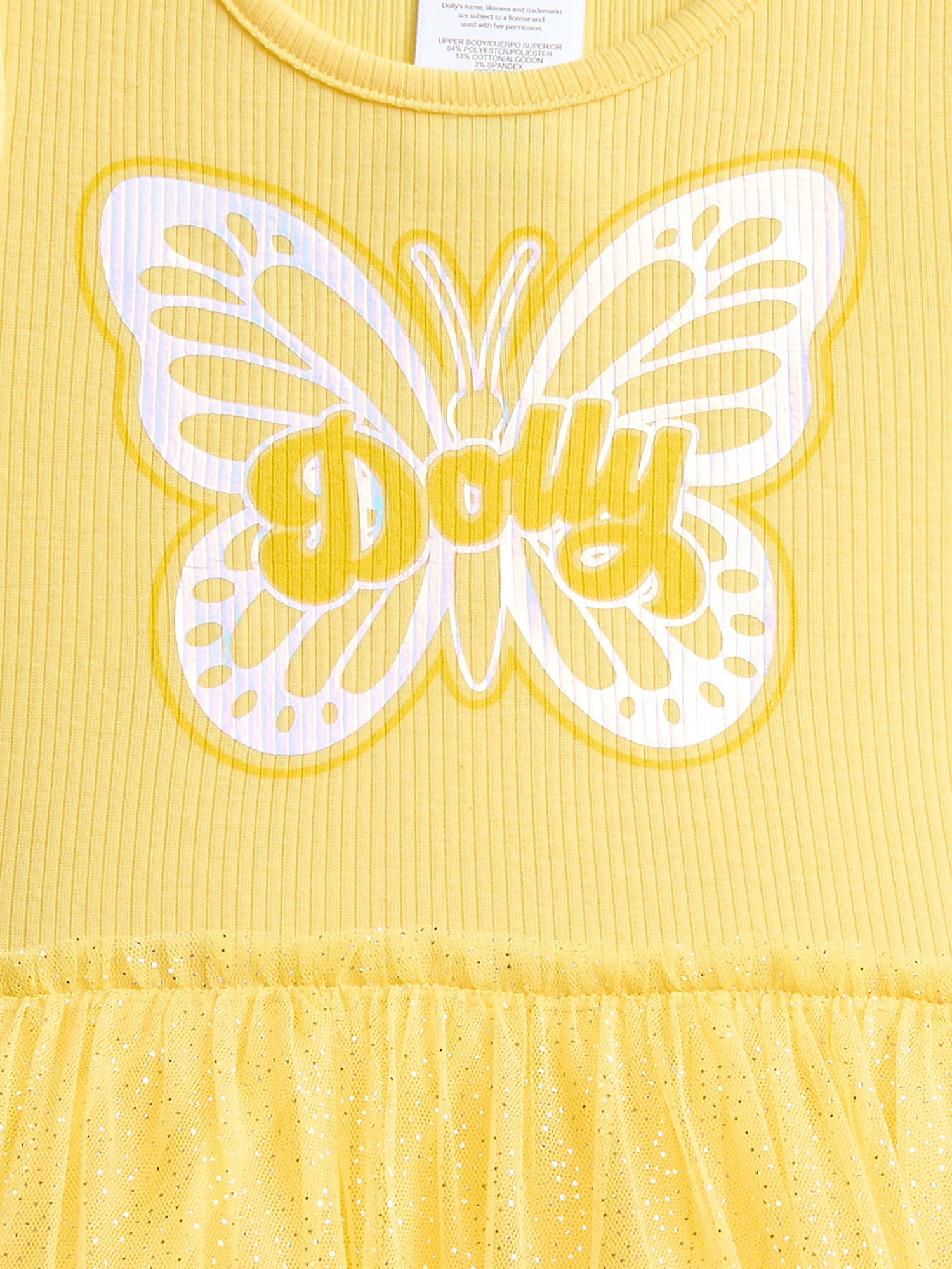 Dolly Parton Toddler Girls Graphic Tutu Dress with Short Sleeves, Sizes 12M-5T