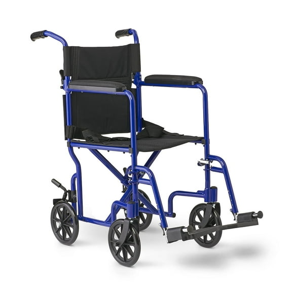 Medline Aluminum Transport Chair, 17 inch Blue - Lightweight, Foldable, - Supports up to 300 lbs