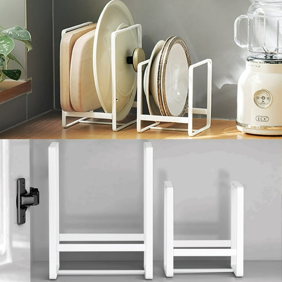 4PCS Plate Holders Organizer, Metal Dish Storage Dying Display Rack for Cabinet, Counter and Cupboard - White, 2 Small and 2 Large