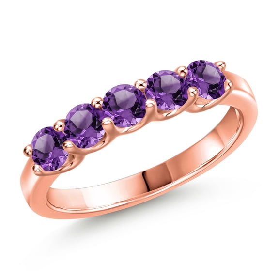 Gem Stone King 18K Rose Gold Plated Silver Purple Amethyst Wedding-Bands Ring for Women | 0.80 Cttw | Round 3.5MM | Gemstone February Birthstone | Size 9