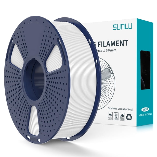 Filamento para impresora 3D SUNLU PLA+ 2.0, 1,75 mm, bobina de 1 kg, blanco