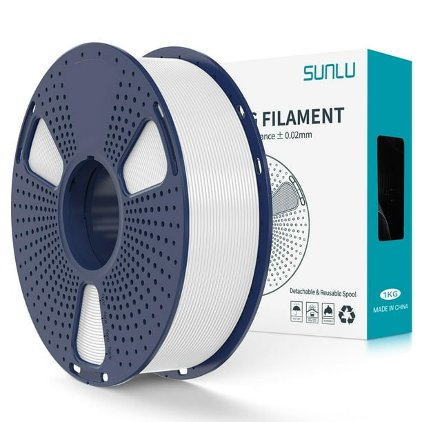 Filamento para impresora 3D SUNLU PLA+ 2.0, 1,75 mm, bobina de 1 kg, blanco