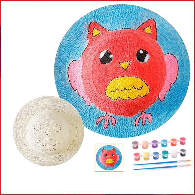WEAIXIMIUNGChristmas Children Paint Straw Hats Diy Hand Filling 2-8 Years
