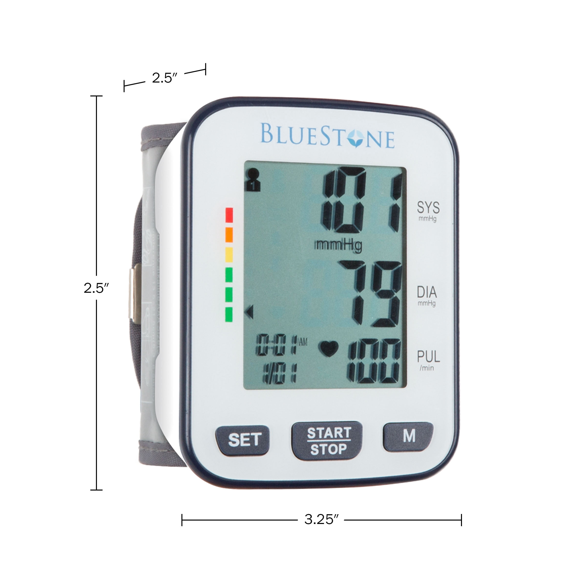 Bluestone Cuff-Style Heart Rate Monitor - Electronic Blood Pressure Cuff and Pulse Monitor with LCD Display, Memory, and Storage Case