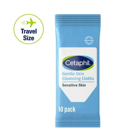 Cetaphil Gentle Skin Travel Size Facial Cleansing Cloth Wipes for Face and Body, Fragrance Free, 10 ct​