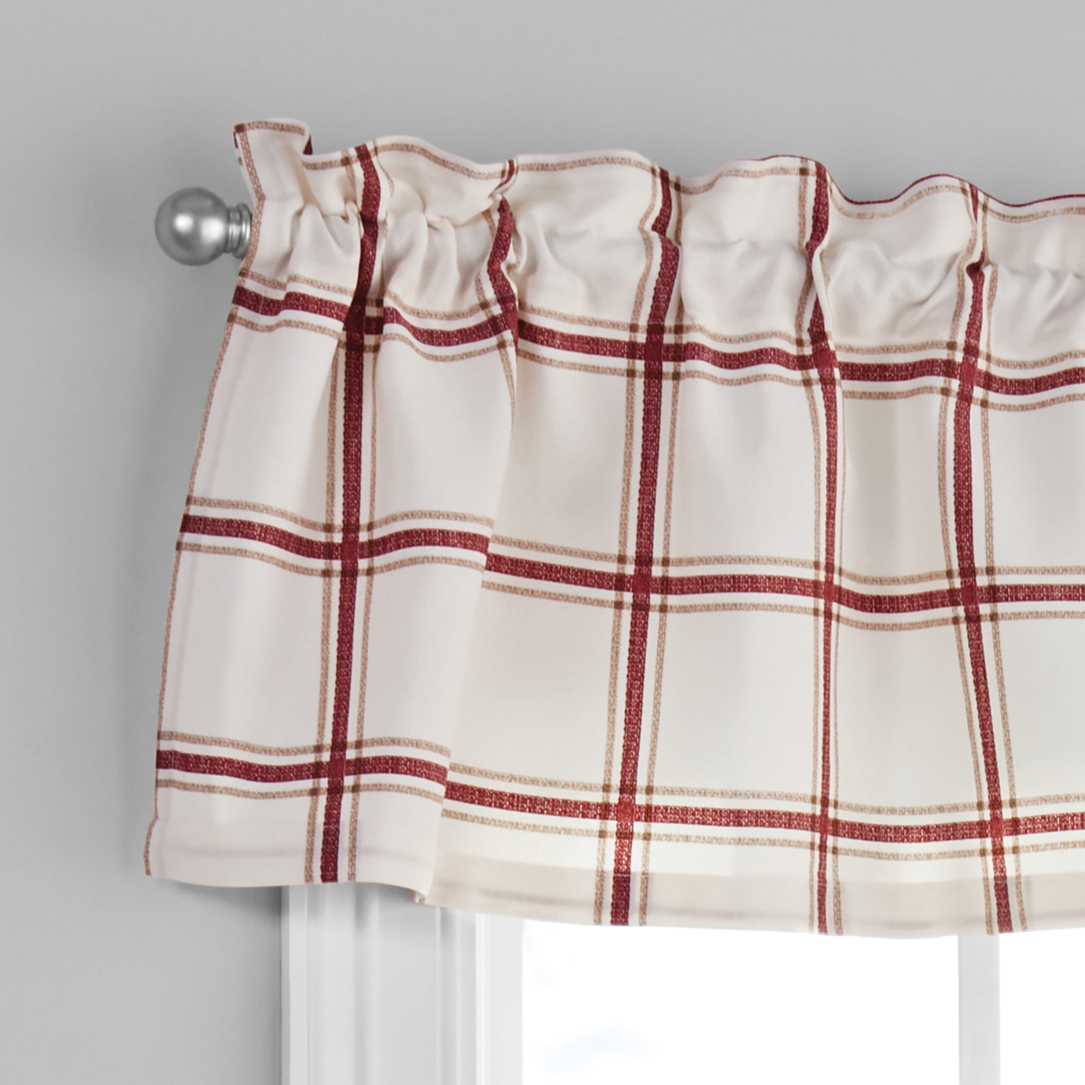Mainstays 3 Pieces Printed Tier Sets Red Plaid, Recycled Polyester, BCI Cotton, 56"W x 14"L, Indoor Curtain, Indoor Curtain, Adult