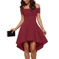 thumbnail image 3 of Vestido skater asimétrico con hombros descubiertos para mujer - Vestido de cóctel de fiesta con manga corta y dobladillo asimétrico, tallas S-2XL, 3 of 8