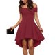thumbnail image 3 of Vestido skater asimétrico con hombros descubiertos para mujer - Vestido de cóctel de fiesta con manga corta y dobladillo asimétrico, tallas S-2XL, 3 of 8