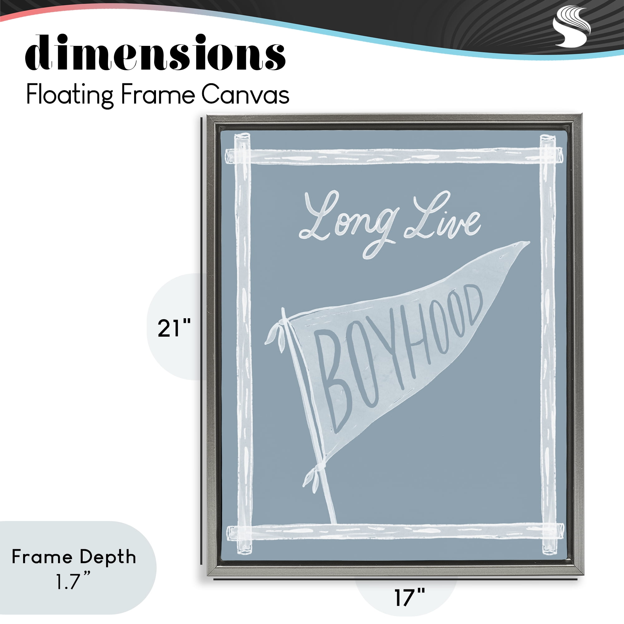 Stupell Industries Long Live Boyhood with Border Gray Framed Floater Canvas Wall Art, design by Cherrywood Lane
