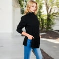 thumbnail image 3 of Women's Ribbed Knit Turtleneck Tunic Sweater with Front Pockets - X Large, Black, 3 of 6
