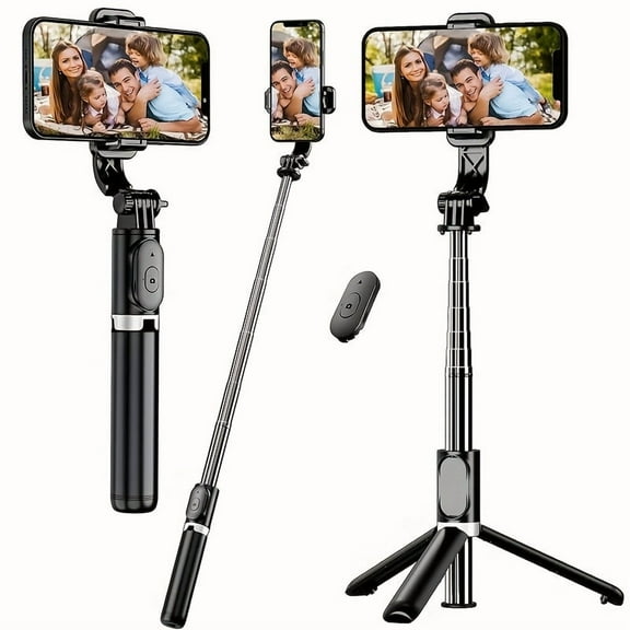 40" Extendable Bluetooth Selfie Stick Tripod – 2-in-1 Phone Stand with Detachable Remote & 360 ° Adjustable Holder for iPhone & Android