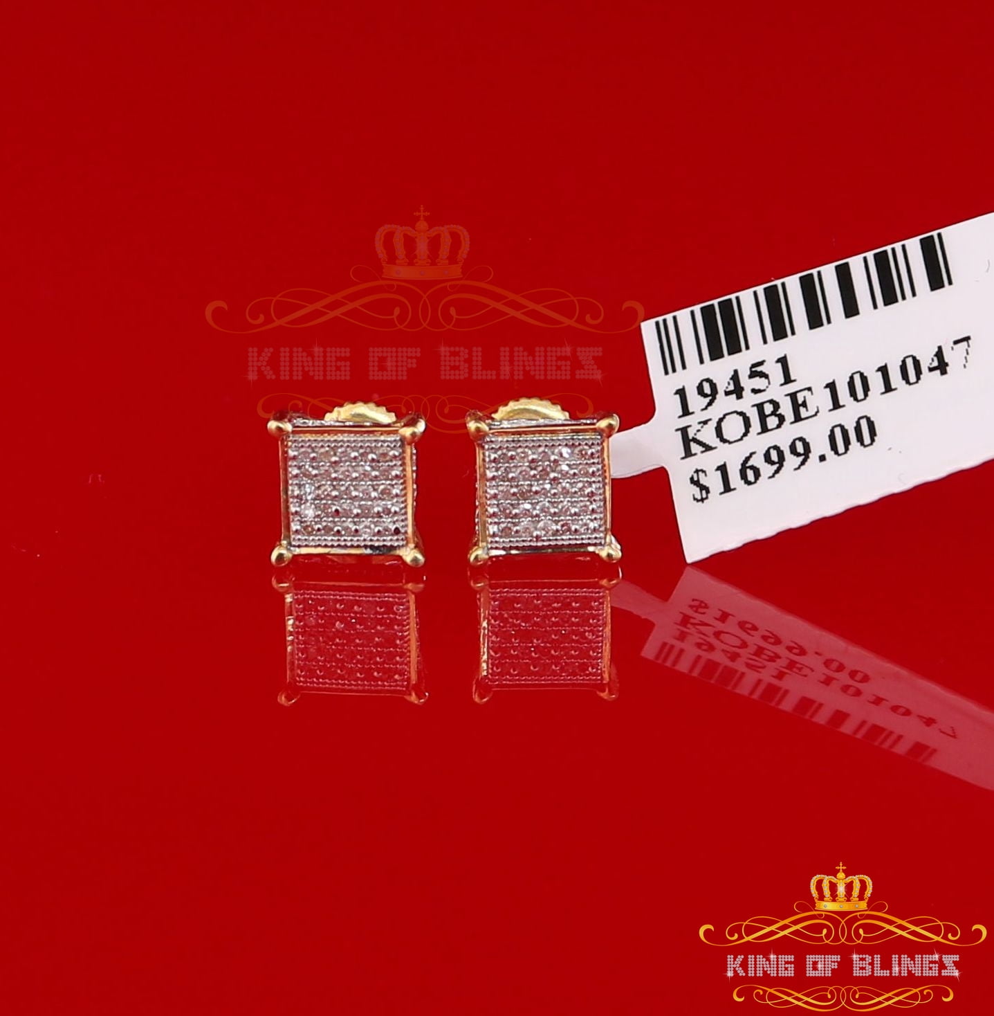 King of Bling's 10K Real Yellow Gold with 0.15CT Real Diamonds Men's/Women's stud Square Earring