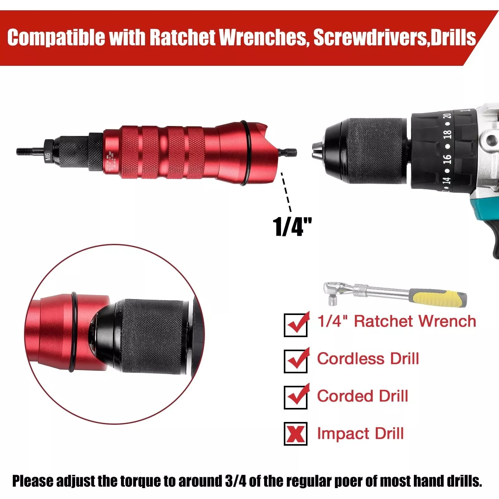 iMeshbean Pneumatic Drill Electric Rivet Nut Gun Adapter Riveter Rivnut M3-M10 150pcs