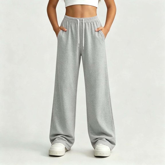 Boys Girls Wide Leg Pants Solid Elastic Waist Drawstring Sport Pants Kids Casual Comfy Versatile Trousers Gray 7-8 Years