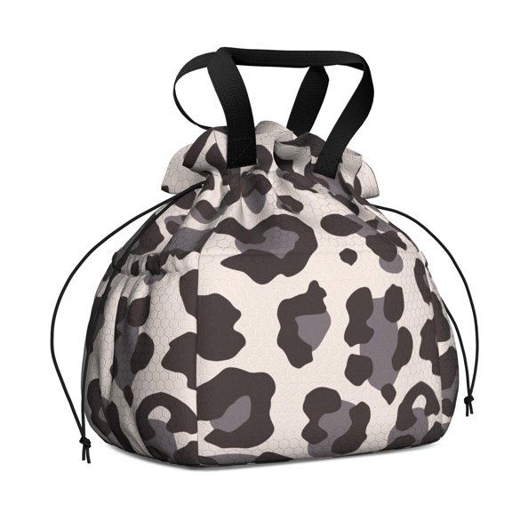 Beige and Black Of Leopard Print Drawstring Lunch Bag Women - Drawstring Lunch Bag Insulated for Work Office - Stain-Resistant Large Lunchbags for Women with Multi-Pockets