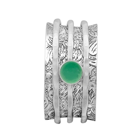 5MM Round Green Jade 925 Sterling Silver Meditation Anxiety Unisex Spinner Ring