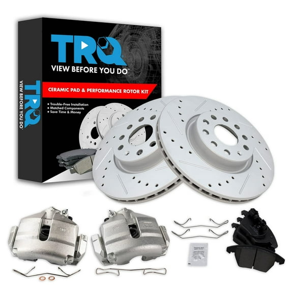 TRQ Brake Calipers Ceramic Pads Drilled Rotors Fits Select A3 TT Beetle Golf Jetta
