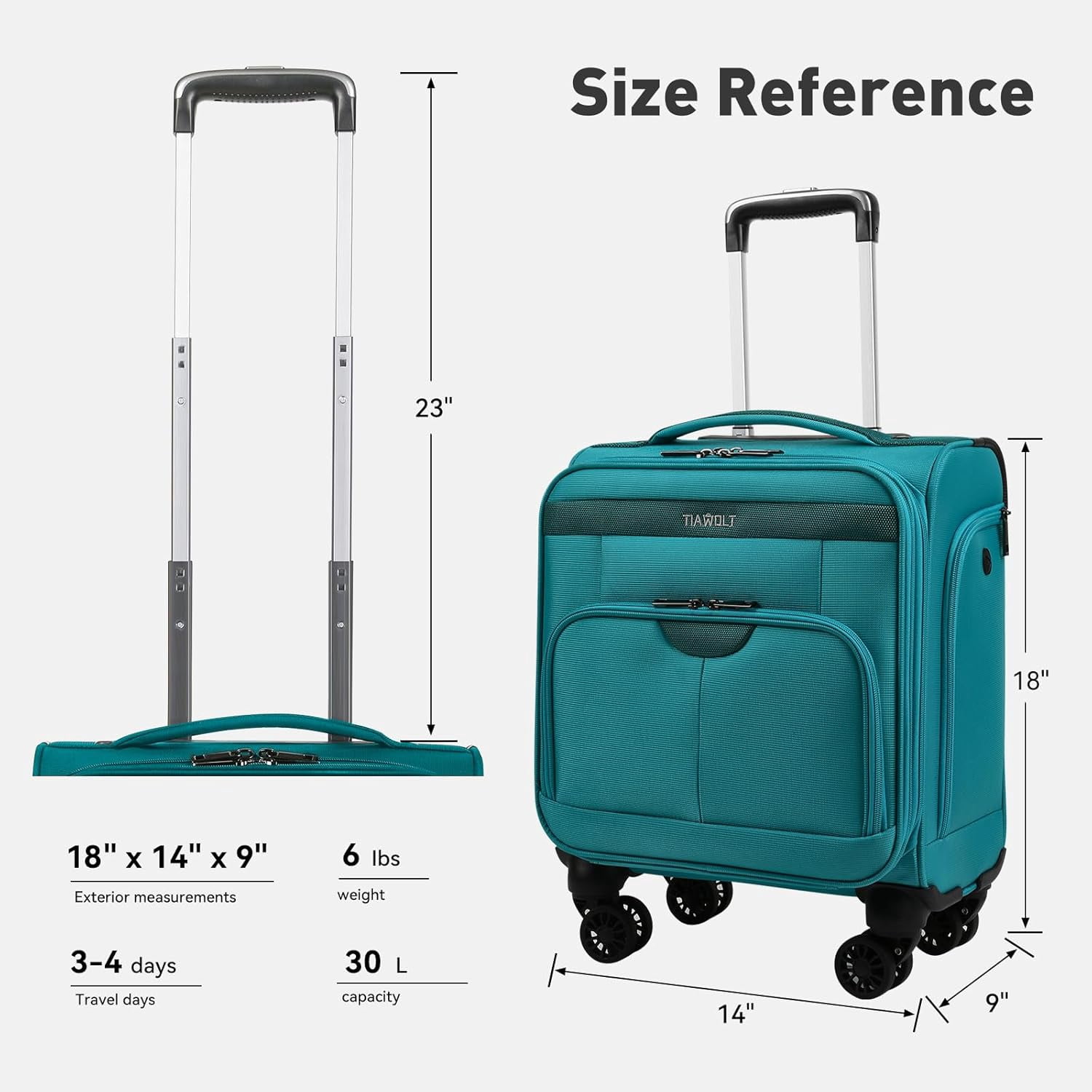 TIAWOLT 16 Inch Underseat Carry on Luggage With Wheels Softside Lightweight Compact Business Suitcases Travel Bag with Spinner Wheels Airline Approved Luggage for Short Trip,Green