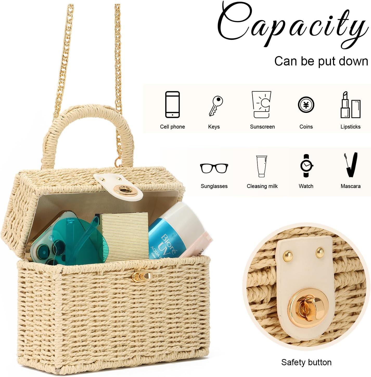 Esunarty Derby Women’s Rattan & Straw Tote Bag, Beige